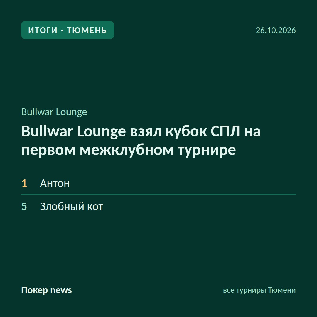 Bullwar Lounge взял кубок СПЛ на первом межклубном турнире