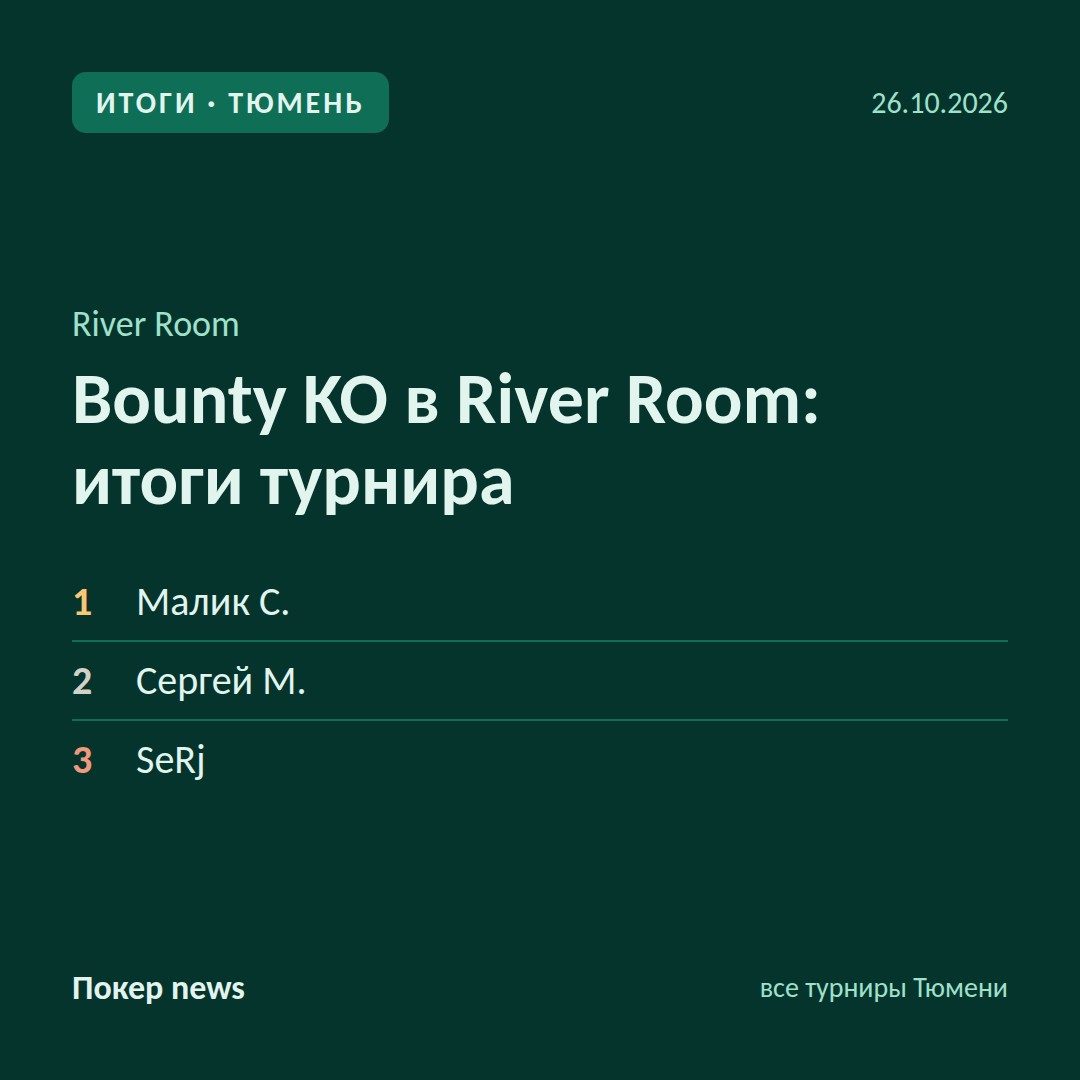 Bounty KO в River Room: итоги турнира