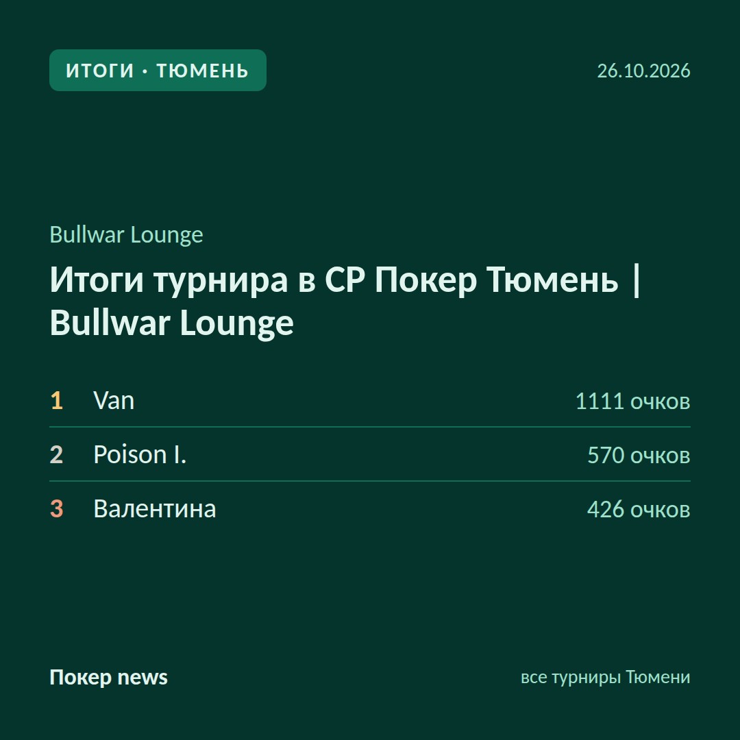 Итоги турнира в СР Покер Тюмень | Bullwar Lounge